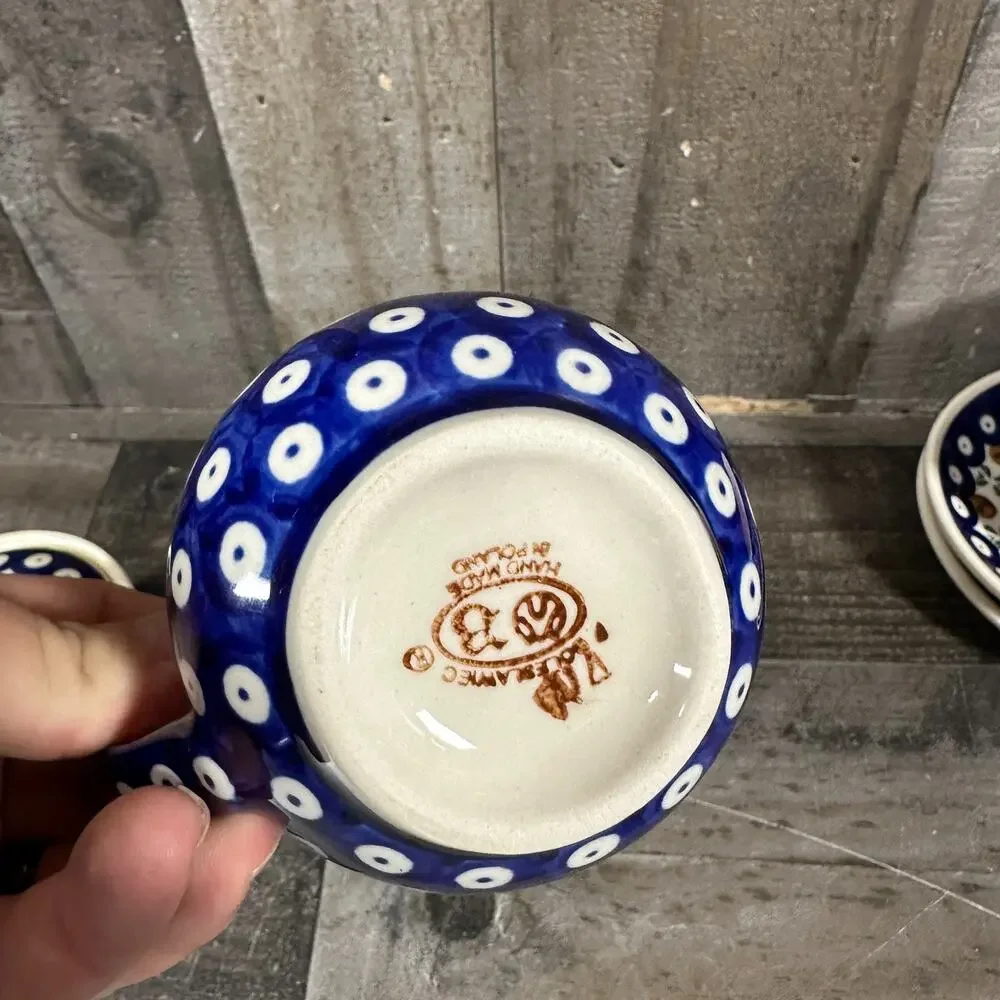 Vintage Boleslawiec Polish Pottery Mosquito Pattern Cream‎ And Sugar